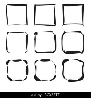 Gewellte Kantenrahmen. Handgezeichnete Quadrate. Ungleichmäßige Begrenzungslinien. Vektor-künstlerische Illustration. EPS 10. Stock Vektor