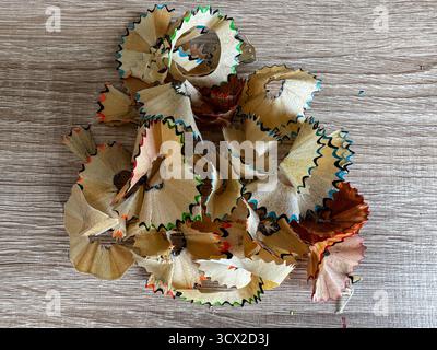 Draufsicht der Bleistiftspäne Stockfoto