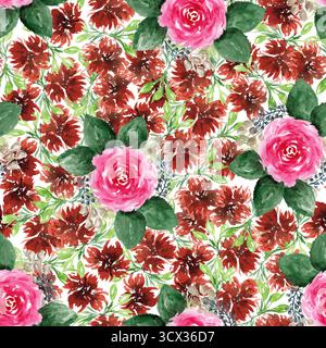 Helles Aquarellmuster mit rosa Rosen Stockfoto