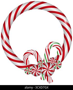 Weihnachtlicher Zuckerrohrrahmen mit Pfefferminz-Lollypops Stock Vektor