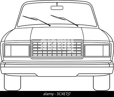 Oldtimer-Vorderansicht mit Vektorillustration. Perfekt zum Ausmalen von Seiten, Automobildesignprojekten, Retro-Motiven und Logos. Stock Vektor