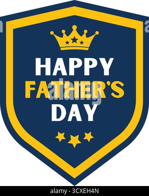 Ein königlicher blauer Schild mit goldener Borte, der „Happy Vatertag“ mit Krone und Sternen ausruft. Perfekt zum Feiern von Vätern und Vater Stock Vektor