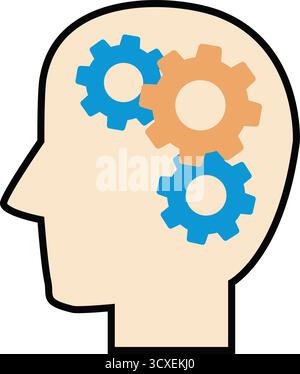 Menschlicher Kopf mit Zahnrädern menschlicher Kopf mit Zahnrädern Symbol. Das Konzept der künstlichen Intelligenz. Vektorgrafik Stock Vektor