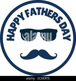 Feiern Sie den Vatertag mit dieser lustigen runden Grafik mit cooler Sonnenbrille und einem stylischen Schnurrbart. Perfekt für Karten, Geschenke oder Dekorationen Stock Vektor