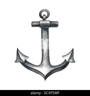 Ein alter Anker. Handgezeichnete Aquarellillustration. Für Aufkleber, Einladungskarten, Poster und Banner, Verpackungen und vieles mehr. Stockfoto