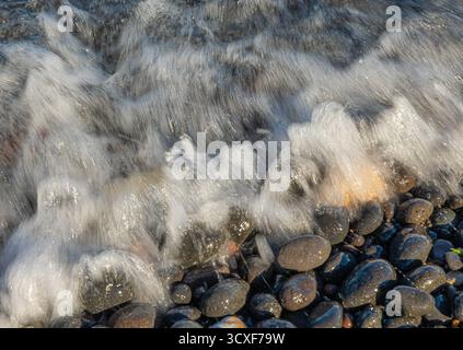 Glänzende Kieselsteine am Strand Stockfoto