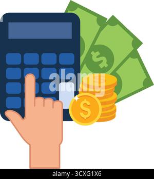 Geld sparen - Vektorillustrationsrechner mit Münze Stock Vektor