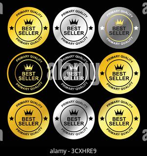 Bestseller-Qualitätsabzeichen mit Kronensymbolen für Premium-Produkte Stock Vektor