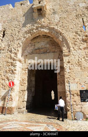 Zionstor in der Altstadt von Jerusalem. ( Bullet Löcher um das Tor aus dem Sechstagekrieg ) Stockfoto