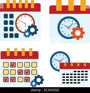Symbole für Produktivität und Planung festgelegt Stock Vektor