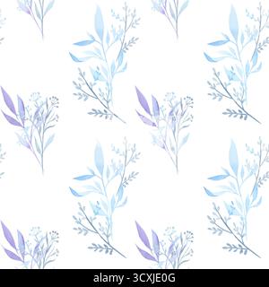 Nahtloses Muster blauer Pflanzenzweige. Einfaches Muster. Blumen. Aquarell. Stockfoto