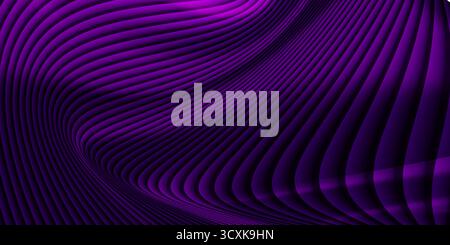 Abstraktes dreidimensionales Hintergrundmuster aus wellenförmigen horizontalen Streifen schattiert dunkles Lila. Glatte Verläufe und Schatten Moderne futuristische fe Stockfoto