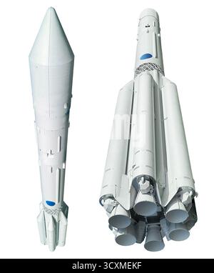 Ober- und Unteransicht der Weltraumrakete Stockfoto