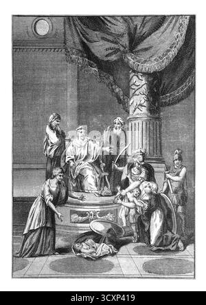 Illustration des Urteils Salomos - zwei Mütter, die im selben Haus lebten, hatten jeweils ein Kind, eines war gestorben und jede Mutter argumentierte, dass sie leben würde Stockfoto