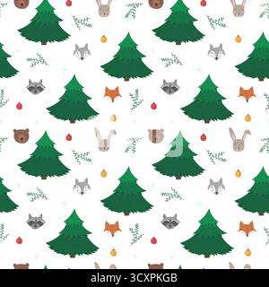 Niedliches Zeichentrickmuster mit Tieren und Bäumen Stock Vektor