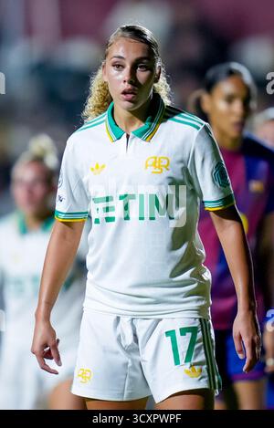 Rom, Italien. Oktober 2025. Alayah Pilgrim von AS Roma sieht beim MD2-Spiel der Frauen der UEFA Champions League zwischen AS Roma und FC Barcelona am 15. Oktober 2025 im Stadio Tre Fontane in Rom zu. Quelle: Giuseppe Maffia/Alamy Live News Stockfoto