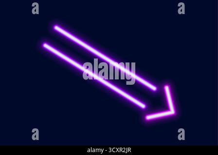 Zwei leuchtende Neonlinien, die einen Pfeil nach unten bilden Stock Vektor