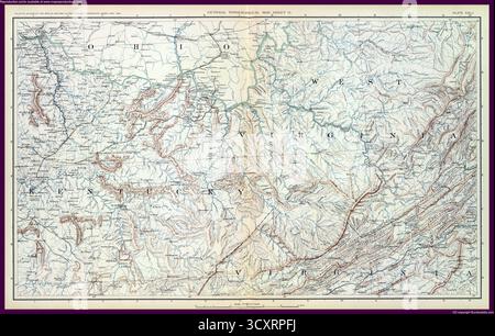 SEATTLE - 11. OCT 2025 - historische topografische Karte aus der Zeit des Bürgerkriegs der 1860er Jahre von Kentucky, Ohio, West Virginia und Virginia auf antikem Papier, Militärgeogramm Stockfoto