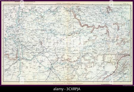 SEATTLE - 11. OKT 2025 - historische topografische Karte, die Kentucky und Tennessee während des Amerikanischen Bürgerkriegs zeigt und Flüsse, Städte und Te zeigt Stockfoto