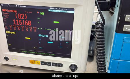 Patientenüberwachungssystem auf der Intensivstation oder in der Notaufnahme im Innenbereich Stockfoto