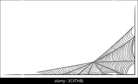 Halloween Spinnennetz Schwarze Linien Rand Vektor Illustration, Isolierte Dekorative Spooky Ecke Design Stock Vektor