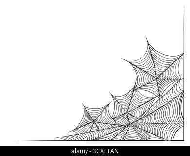 Halloween Spinnennetz Schwarze Linien Rand Vektor Illustration, Isolierte Dekorative Spooky Ecke Design Stock Vektor