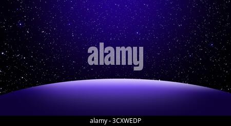 Abstrakter kosmischer Hintergrund oder Präsentationsbühne mit dramatischer Tiefenraumszene. Oberer Teil dunkel mitternachtsblau und violett verlaufende Himmelsfüllung Stockfoto