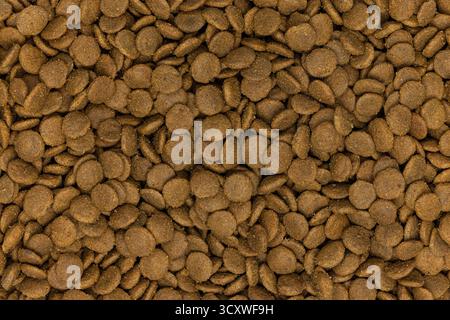 Vollbild-Makrobild von Trockenfutter für Katzen Stockfoto