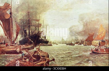The Pool of London, 1888. Von George Vicat Cole (1833-1893). Der Pool of London ist ein Abschnitt der Themse von der London Bridge bis unterhalb von Limehouse. Stockfoto