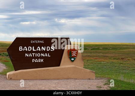 Badlands National Park Eintrittsschild in South Dakota Stockfoto