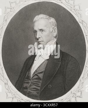 James Buchanan (1791-1868). Amerikanischer Diplomat und Politiker. 15. Präsident der Vereinigten Staaten von Amerika (1857-1861). Hochformat. Kupferstich aus Ambrotypie von Mathew Brady (1822-1896). Geschichte der Vereinigten Staaten von Amerika, von J. A. Spencer. Band III. Ausgabe in Barcelona, 1873. Stockfoto