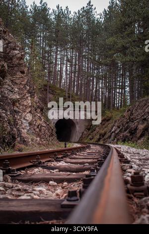 Die Sargan Eight in Serbien. Eine Schmalspurbahn. Stockfoto