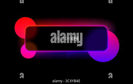 Leuchtender Neon-Rahmen mit lebendigen abstrakten Formen auf dunklem Hintergrund. Vektorabbildung Stock Vektor