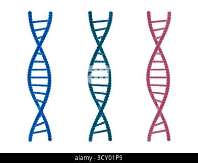 DNA-Sequenz. Moleküle strukturieren dna-Code. Wissenschafts- und Technologiekonzept. Abbildung 3D-Material. Vorlage auf weißem Hintergrund isoliert. Stockfoto