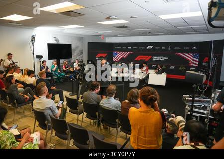 Austin, Usa. Oktober 2025. Pressekonferenzraum während des Formula 1 MSC Cruises United States Grand Prix 2025, Austin, TX, USA, vom 16. Bis 18. Oktober 2025. Runde 19 der FIA Formel-1-Weltmeisterschaft 2025. Quelle: Alessio De Marco | Avens-Images.com/Alamy Live News Stockfoto