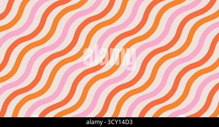 Abstrakter, gewellter Hintergrund im Retro-Stil. Farbenfrohes Linienmuster, perfekt für psychedelische Poster, Vintage-Drucke und farbenfrohe digitale Kunst-Proje Stock Vektor