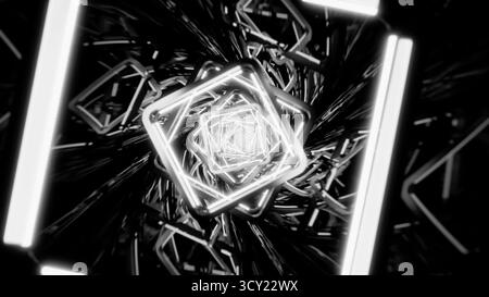 Abstrakte futuristische Neontunnel-Schwarz-weiß-Geometrie Stockfoto
