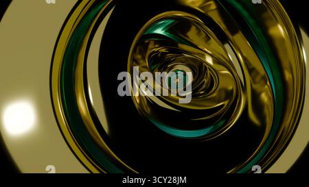 Goldene und türkisfarbene abstrakte Formen, die sich verformen und verwandeln. Design Stockfoto