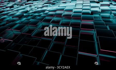 Abstrakter technologischer Hintergrund mit steigenden und fallenden Würfeln Stockfoto