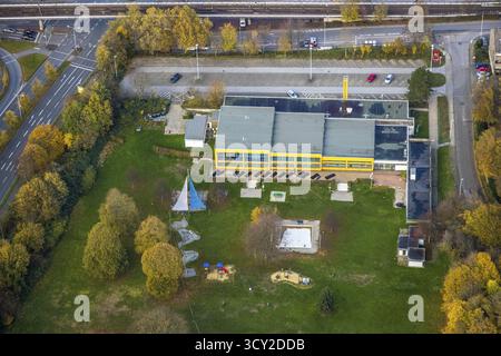 Luftaufnahme, Friedrich-Wennmann-Bad, Heissen - Mitte, Mühlheim an der Ruhr, Ruhrgebiet, Nordrhein-Westfalen, Deutschland, Badeanstalt, Baden Stockfoto
