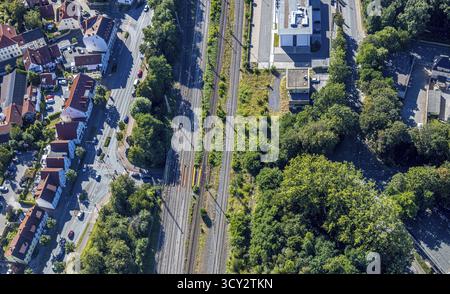 Luftaufnahme, U-Bahn Wallburger Tor, Bahngleise, Soest, Soester Boerde, Nordrhein-Westfalen, Deutschland, DE, Europa, Vogelperspektive, Aeria Stockfoto