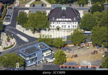 Luftaufnahme, Stadtverwaltung, Wiederaufbau des alten Rathauses Heessen, Kreisstädte, Bürgeramt HeessenHeessen, Hamm, Ruhr AR Stockfoto