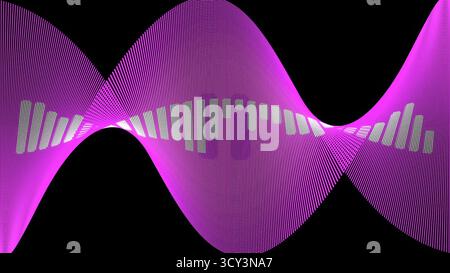 Violette Klangwelle mit Audio-Equalizer-Balken für digitale Musikdaten Stockfoto