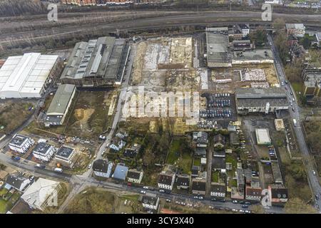 Luftansicht, Industriebödland Fabrikgelände zwischen Baumstraße, Fabrikstraße und Eschstraße, Herne, Ruhrgebiet, Nordrhein-Westfalen, Deutschland, Stockfoto
