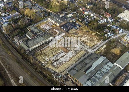 Luftansicht, Industriebödland Fabrikgelände zwischen Baumstraße, Fabrikstraße und Eschstraße, Herne, Ruhrgebiet, Nordrhein-Westfalen, Deutschland, Stockfoto