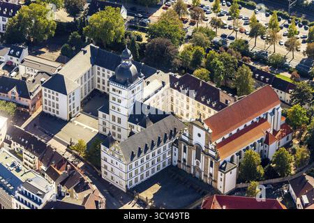Aus der Vogelperspektive, Gymnasium Theodorianum, Katheter. Marktkirche, Theologische Fakultät Paderborn, Paderborn, Ostwestfalen-Lippe, OWL, Nordrhein-Westfalen, Deutschland Stockfoto