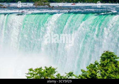 Niagarafälle Kanadische Wasserfälle Horseshoe Wasserfälle aus nächster Nähe mit weißem Schaum und türkisblauem Wasser Stockfoto