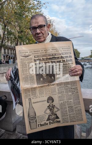 Saint Ouen, Paris, Frankreich. Oktober 2025. Am 17. Oktober 1961, mitten im Algerienkrieg, demonstrierten Algerier in Paris friedlich gegen die Ausgangssperre, die von Polizeipräfekt Maurice Papon erlassen wurde. Diese Demonstration, die auf Aufruf der FLN organisiert wurde, wurde gewaltsam unterdrückt: Zwischen Dutzenden und Hunderten von Toten. (Kreditbild: © Sadak Souici/ZUMA Press Wire) NUR REDAKTIONELLE VERWENDUNG! Nicht für kommerzielle ZWECKE! Stockfoto