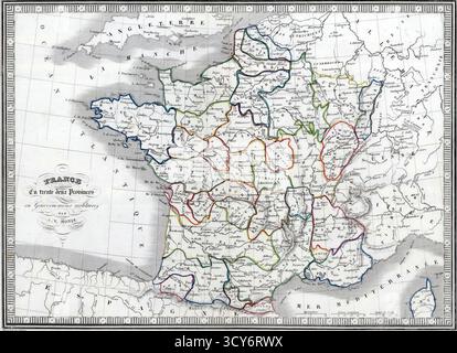 Vintage-kartographisches Dokument, das französische Provinzen und Militärgebiete darstellt, von C. V. Monin in detaillierter historischer Darstellung gefertigt. SEATTLE - M Stockfoto