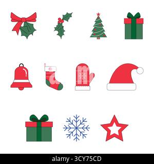 Farbenfrohe Weihnachtsdesign-Kollektion mit festlichen Elementen und Dekorationen Stock Vektor